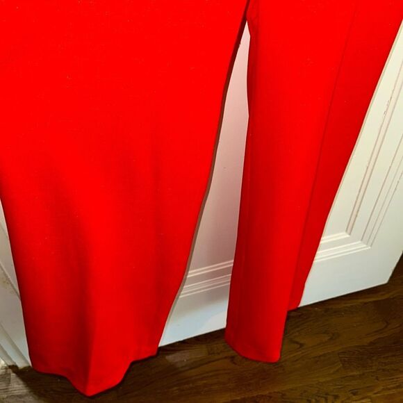 Vintage 70s Melissa Lane Tomato Red Double Knit Polyester Wide Leg Jumpsuit - Picture 4 of 8